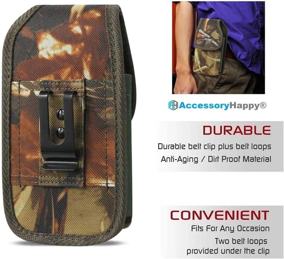 AH Heavy Duty Cell Phone Holster, Hunting Camo Phone Pouch Carrier S5 Belt Clip Phone Belt Holder with Loops Belt Clips for Holsters Fits iPhone 6 7 8 11 Galaxy S8 S9 S10 w/Thick Case (Medium)