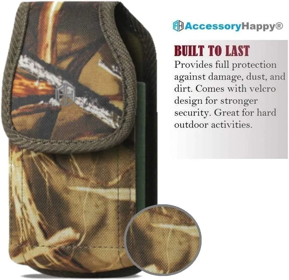 AH Heavy Duty Cell Phone Holster, Hunting Camo Phone Pouch Carrier S5 Belt Clip Phone Belt Holder with Loops Belt Clips for Holsters Fits iPhone 6 7 8 11 Galaxy S8 S9 S10 w/Thick Case (Medium)