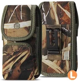 AH Military Grade Hunting Tree Camo Case w/Storage Pocket, for Android iPhone Xs Max iPhone 8 Plus,7 Plus,6s Plus, OnePlus 6T Rugged Canvas Pouch Holster Carrying Bag Fits Phone Thick CASE (Large)