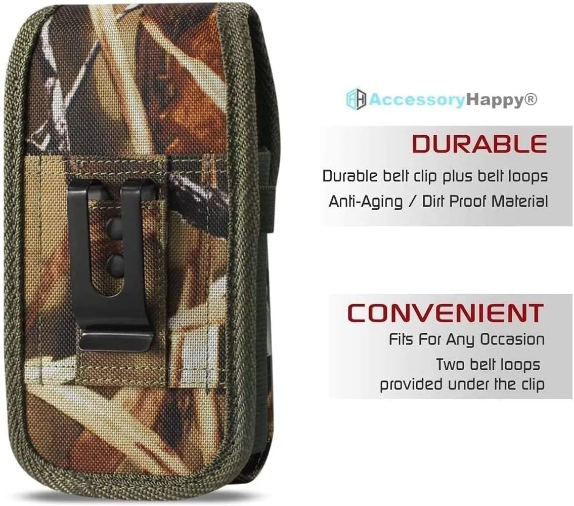 AH Military Grade Hunting Tree Camo Case w/Storage Pocket, for Android iPhone Xs Max iPhone 8 Plus,7 Plus,6s Plus, OnePlus 6T Rugged Canvas Pouch Holster Carrying Bag Fits Phone Thick CASE (Large)