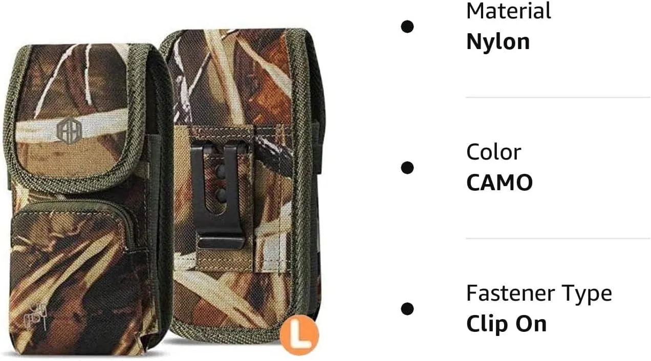 AH Military Grade Hunting Tree Camo Case w/Storage Pocket, for Android iPhone Xs Max iPhone 8 Plus,7 Plus,6s Plus, OnePlus 6T Rugged Canvas Pouch Holster Carrying Bag Fits Phone Thick CASE (Large)