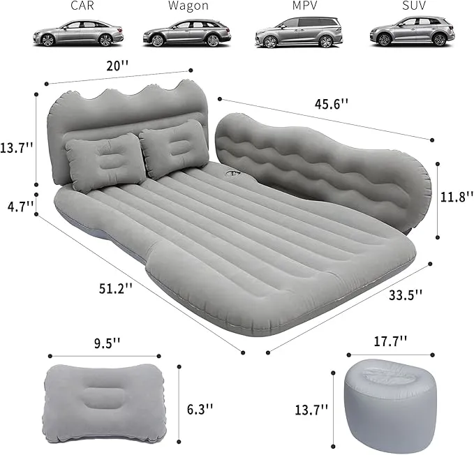 Air Mattress, Inflatable Bed for SUV Car, Truck, Car Sleeping, Camping, Travel, Hiking, Trip and Other Outdoor Activities (Gray)