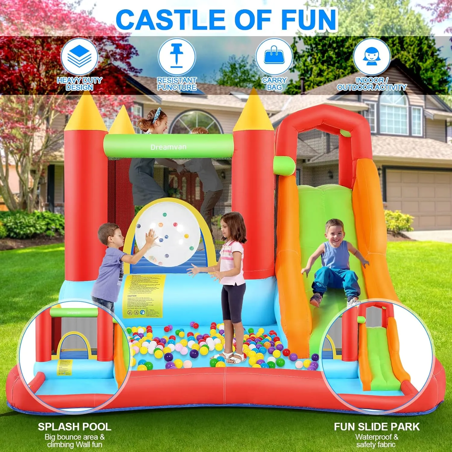 AKEYDIY Inflatable Bounce House for Kid Gifts |13 x 12ft Kids Water Slide Bounce House Jump 'n Slide, Rocket Castle/Water Bounce House & Slide,Climb&Jump All-in-one Bounce House for Kids 3-12 Backyard