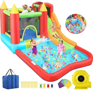 AKEYDIY Inflatable Bounce House for Kid Gifts |13 x 12ft Kids Water Slide Bounce House Jump 'n Slide, Rocket Castle/Water Bounce House & Slide,Climb&Jump All-in-one Bounce House for Kids 3-12 Backyard