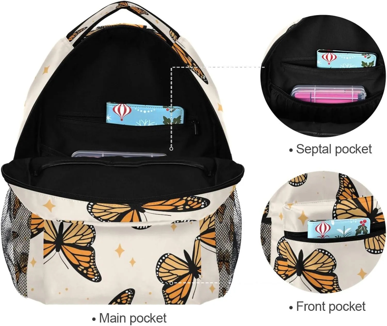 ALAZA Butterfly Backpacks for Girls Boys School Backpack Butterflies Yellow Kids Bookbag 3rd 4th 5th Grade Elementary Students Daypacks Travel Laptop Shoulder Bag