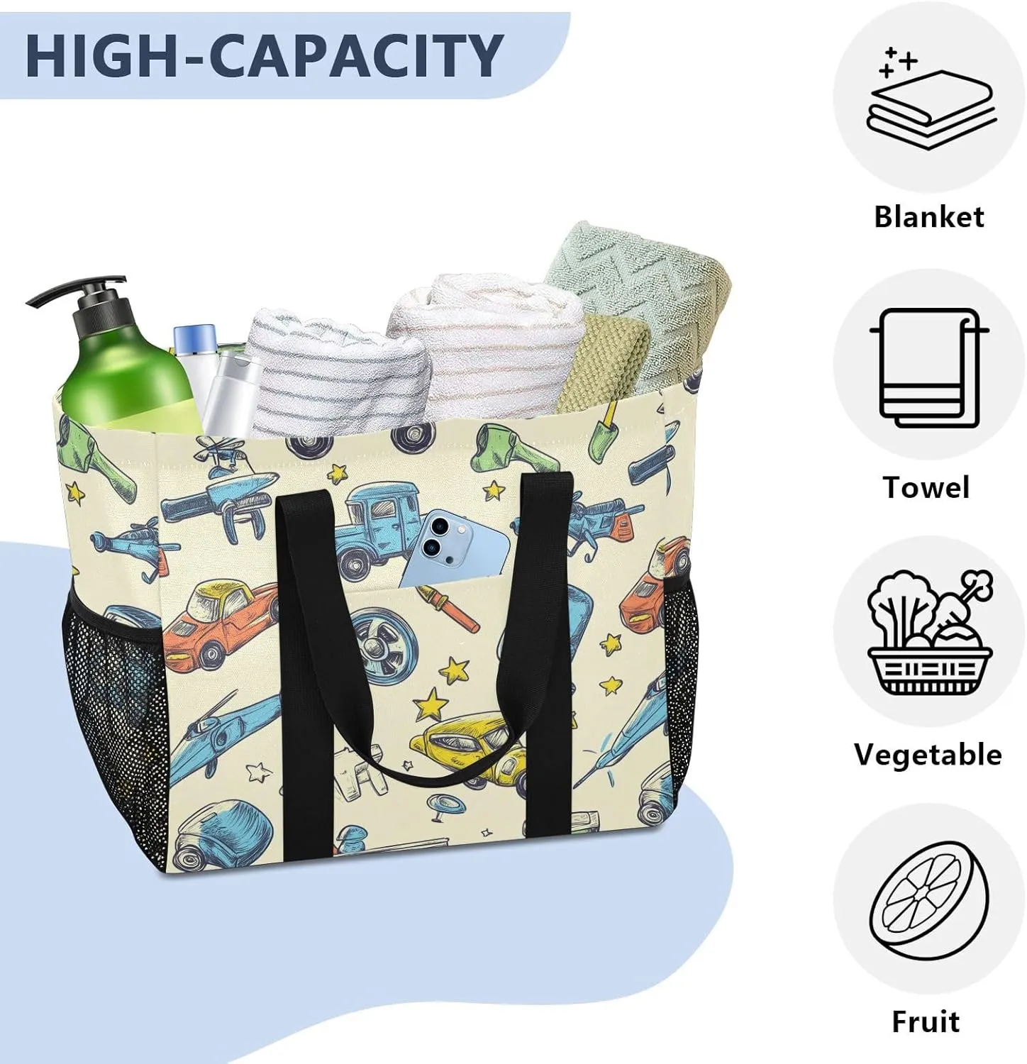 ALAZA Cute Tractor Vehicle Waterproof Beach Tote Bags