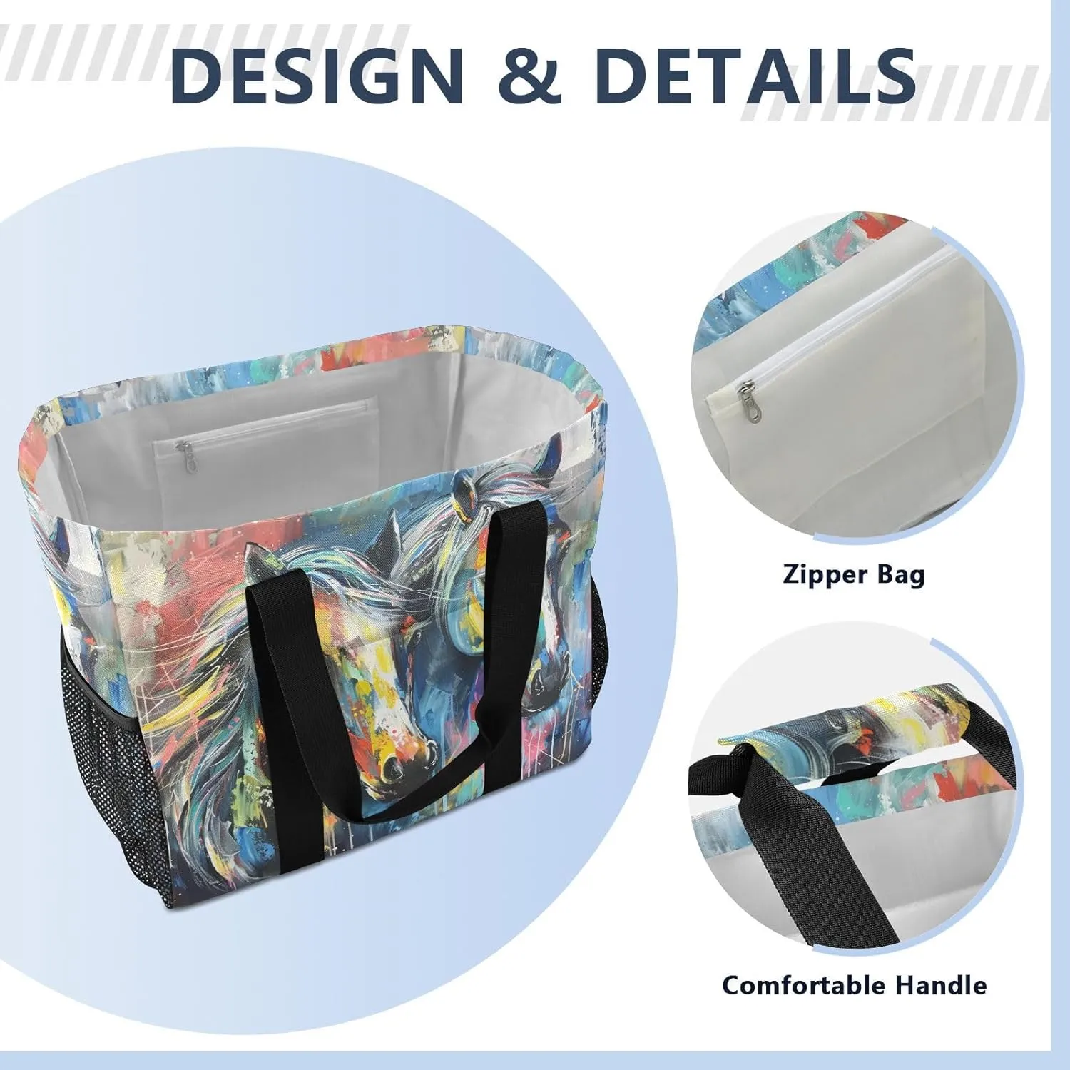 ALAZA Horse with Butterfly Waterproof Beach Tote Bags