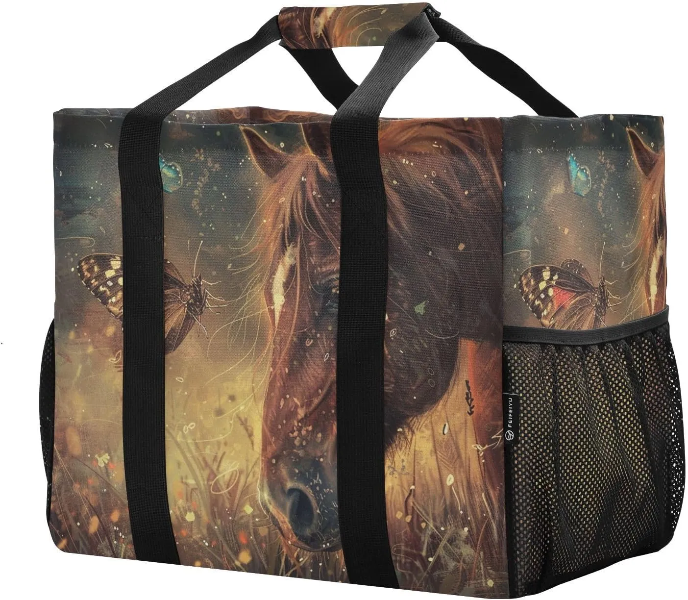 ALAZA Horse with Butterfly Waterproof Beach Tote Bags