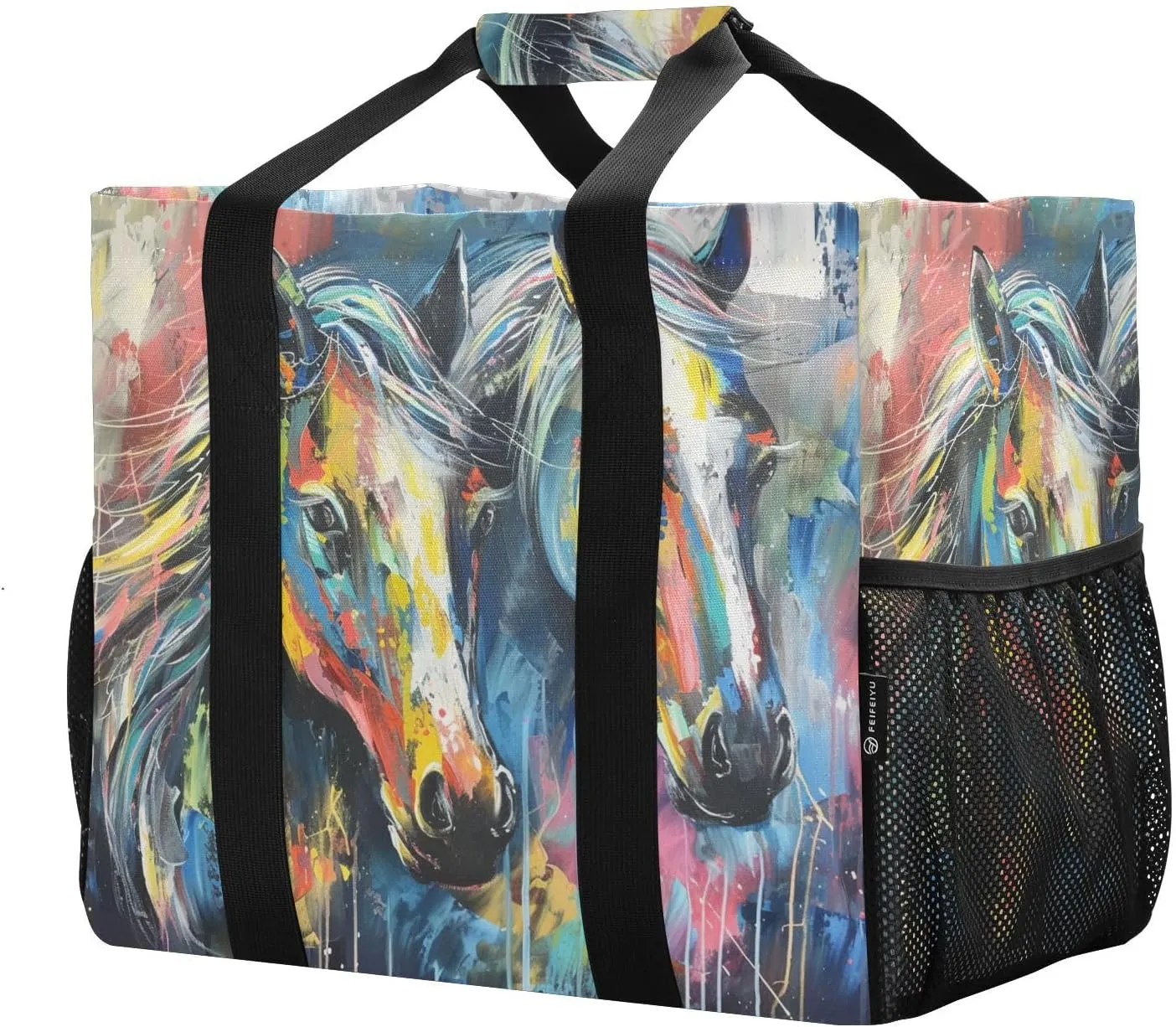 ALAZA Horse with Butterfly Waterproof Beach Tote Bags