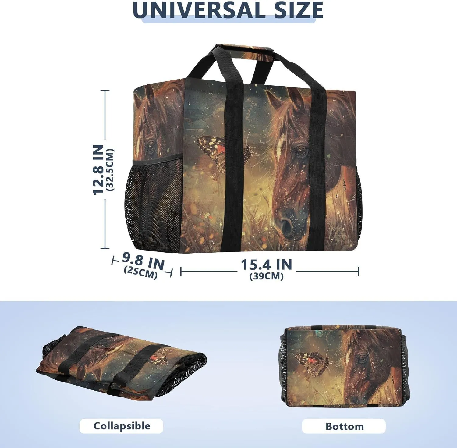 ALAZA Horse with Butterfly Waterproof Beach Tote Bags