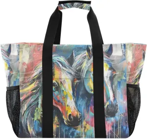 ALAZA Horse with Butterfly Waterproof Beach Tote Bags