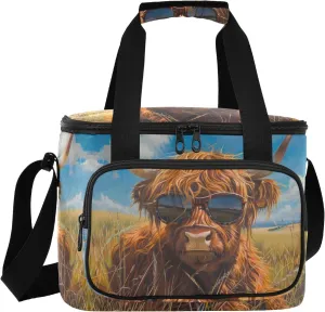 ALAZA Large Lunch Bag Insulated Cooler Bag Soft Lunch Box Highland Cattle Grasslands Waterproof Leakproof Beach Travel Picnic Portable
