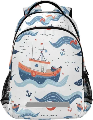 ALAZA Sailboat Cartoon Backpack for Boys Girls Students Elementary School Bag Kids Bookbag Travel Daypack