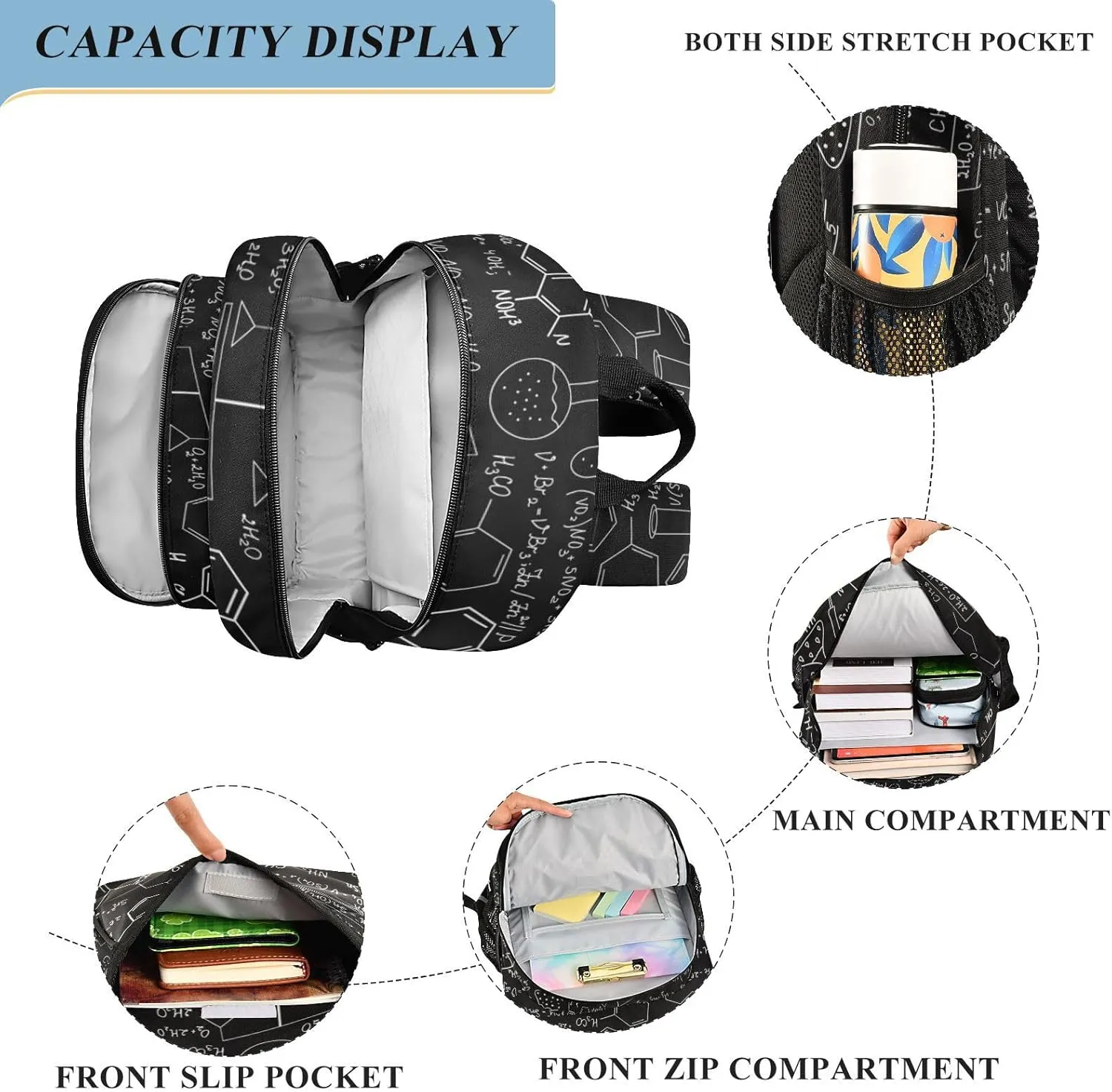ALAZA Science Formulas Math Chemistry School Backpacks Travel Laptop Bag Kids Bookbag for Girls Boys Teens Women Men