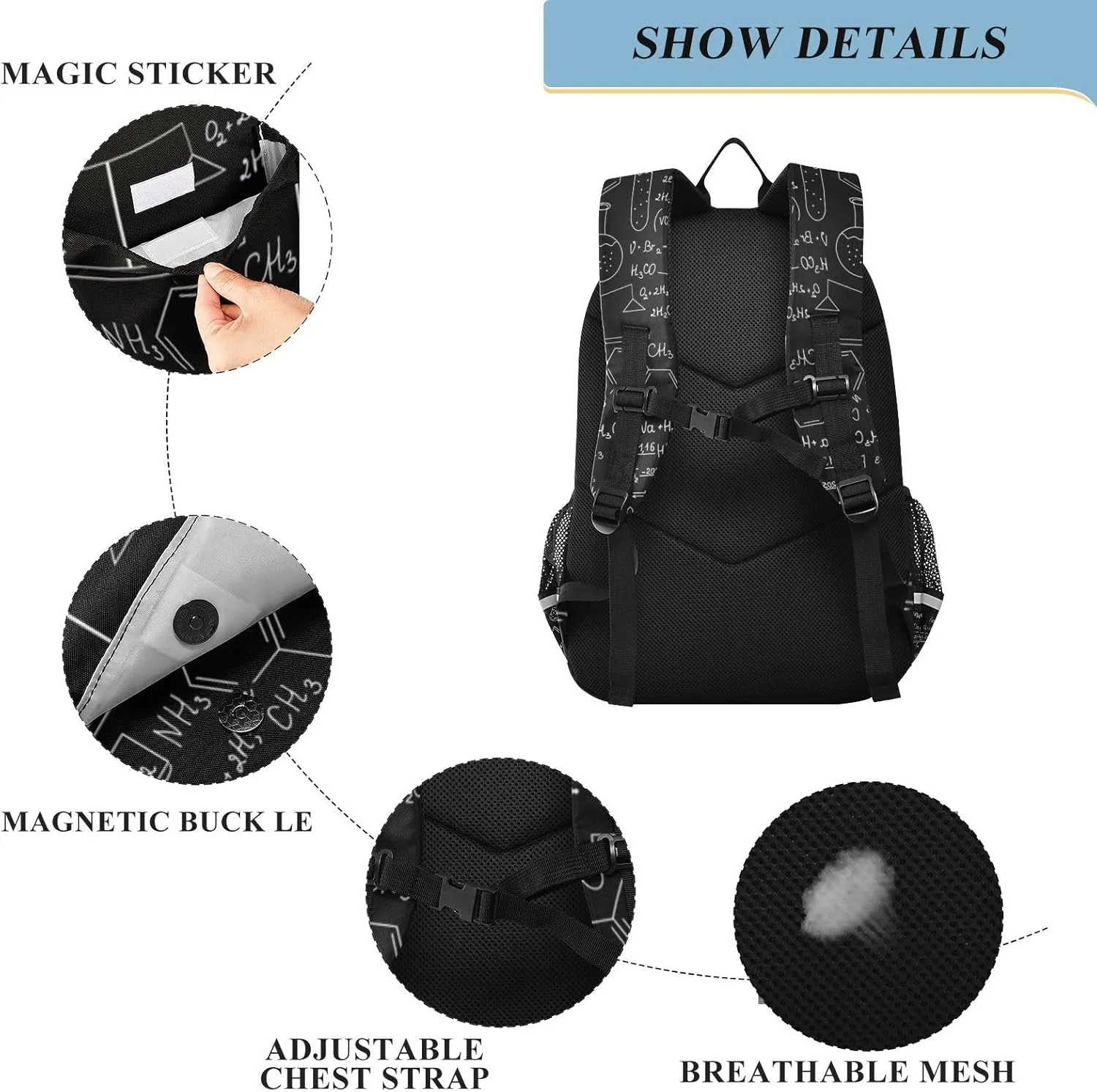 ALAZA Science Formulas Math Chemistry School Backpacks Travel Laptop Bag Kids Bookbag for Girls Boys Teens Women Men
