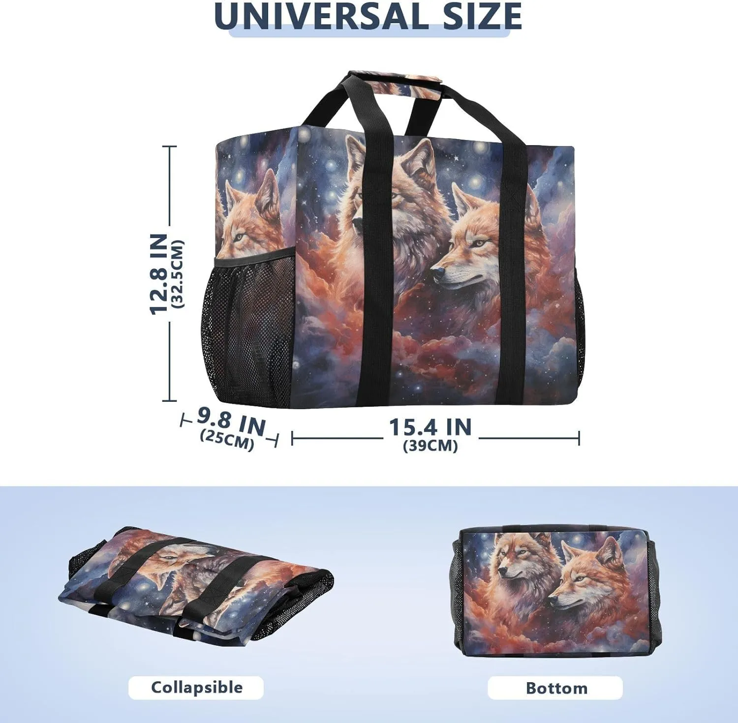 ALAZA Two Wolf Huge Starry Night Waterproof Beach Tote Bags