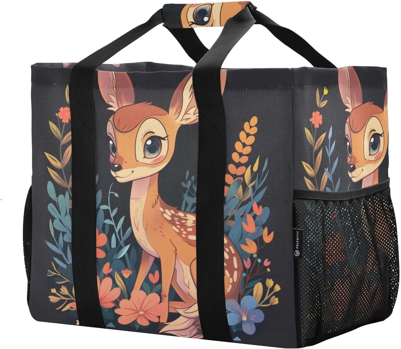 ALAZA Watercolor Moon Winter Deer Waterproof Beach Tote Bags