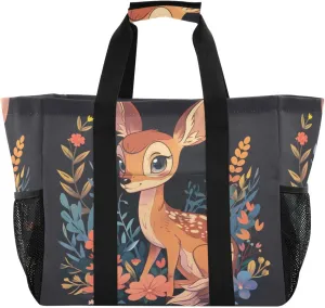 ALAZA Watercolor Moon Winter Deer Waterproof Beach Tote Bags