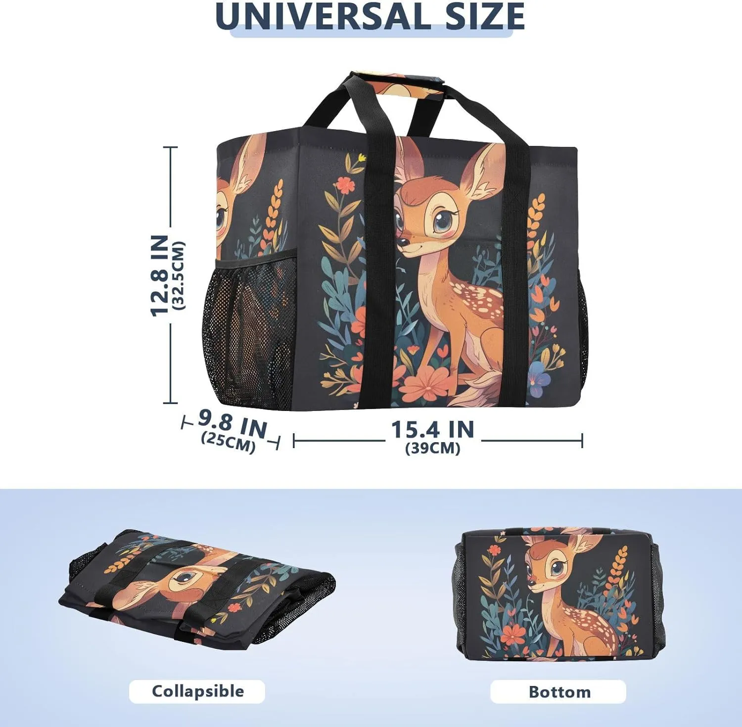 ALAZA Watercolor Moon Winter Deer Waterproof Beach Tote Bags