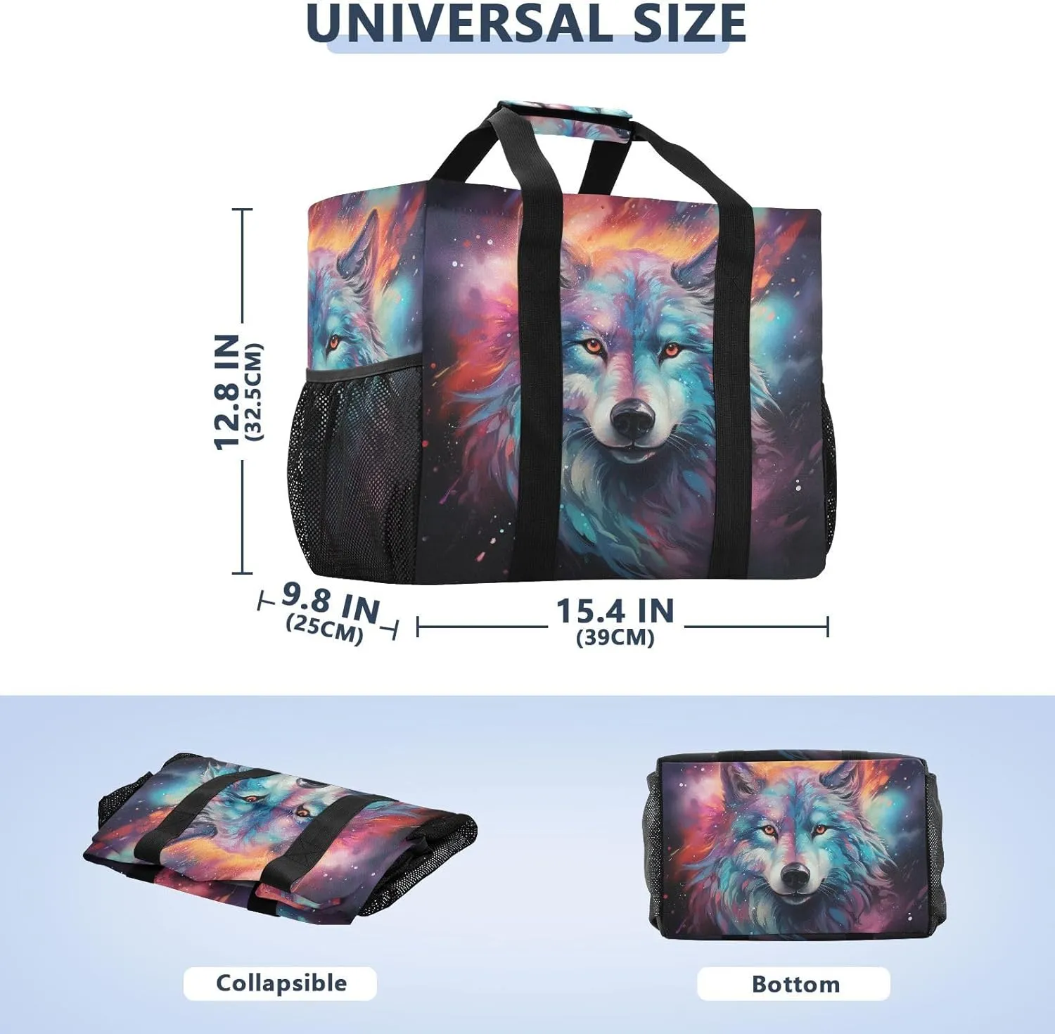 ALAZA Wolf Portrait Flower Waterproof Beach Tote Bags