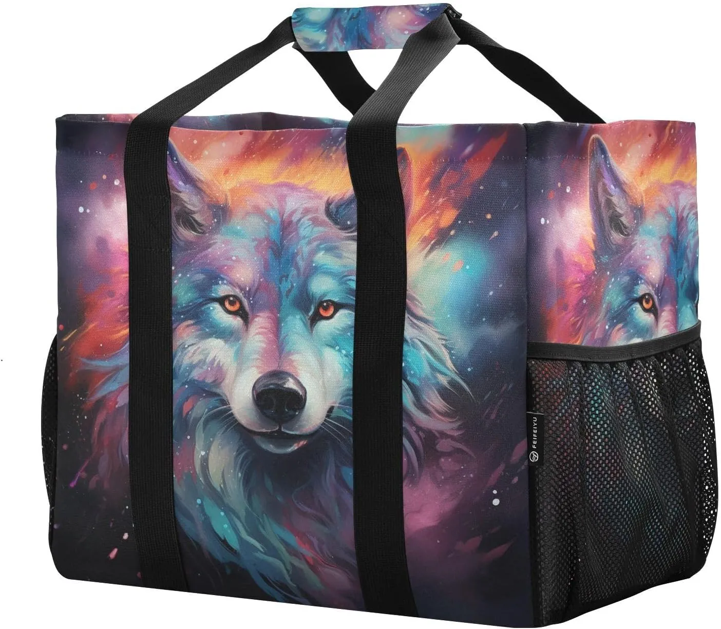 ALAZA Wolf Portrait Flower Waterproof Beach Tote Bags