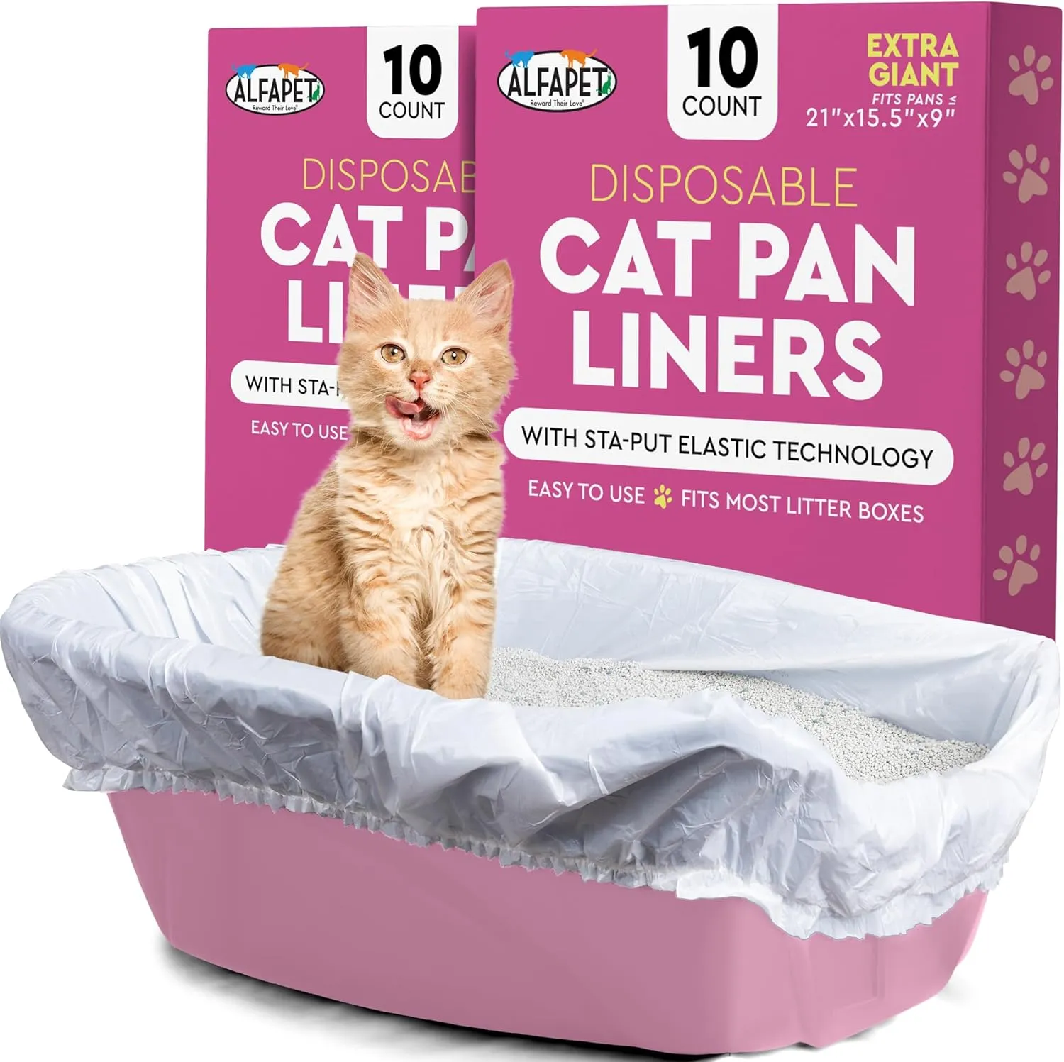 Alfapet Cat litter box liners, Elastic bags liners, 20 Count For Large, X-Large, Giant, Extra-Giant Size litterbox- With Sta-Put Technology for Firm, Easy Fit- Quick   Clever Waste Cleaners, Pack of 2