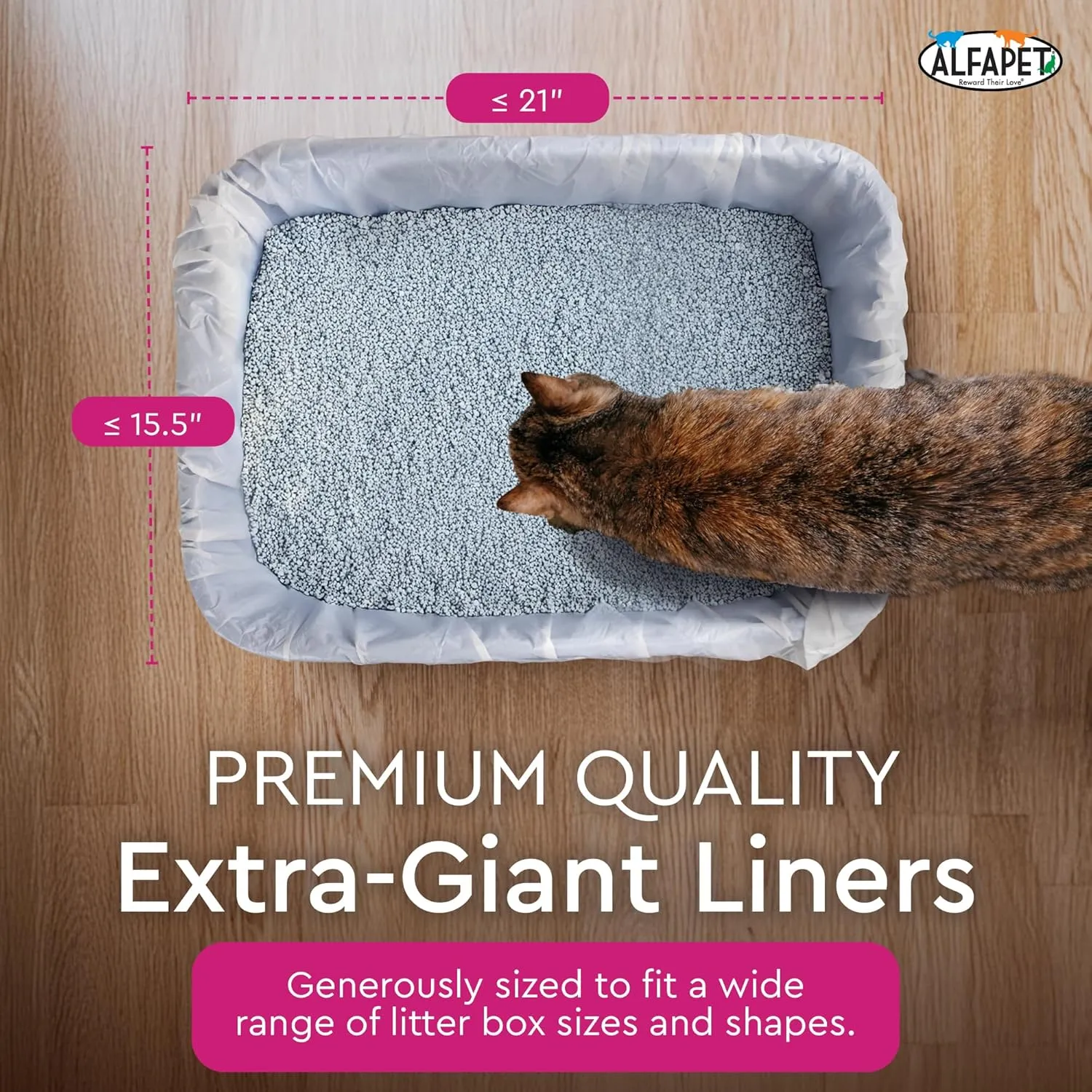 Alfapet Cat litter box liners, Elastic bags liners, 20 Count For Large, X-Large, Giant, Extra-Giant Size litterbox- With Sta-Put Technology for Firm, Easy Fit- Quick   Clever Waste Cleaners, Pack of 2