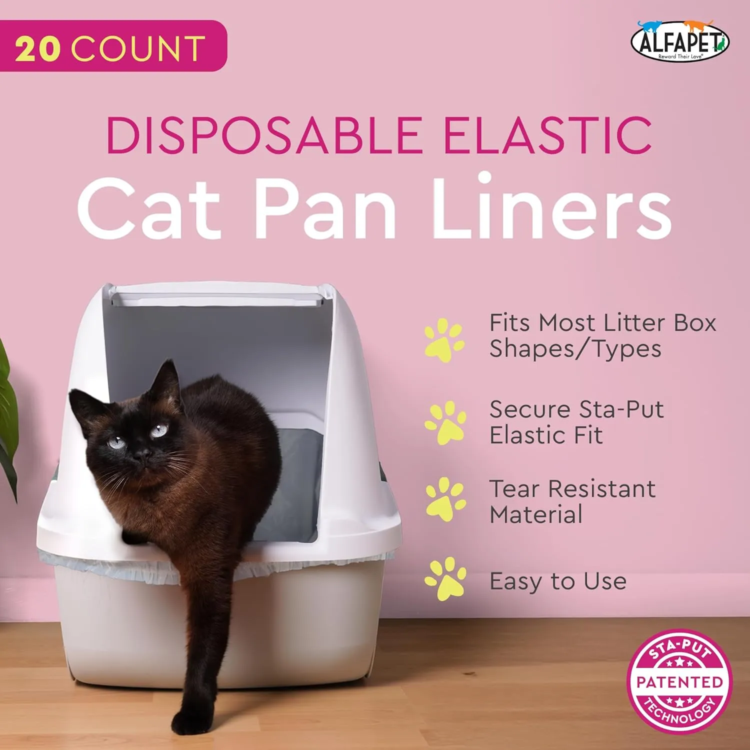 Alfapet Cat litter box liners, Elastic bags liners, 20 Count For Large, X-Large, Giant, Extra-Giant Size litterbox- With Sta-Put Technology for Firm, Easy Fit- Quick   Clever Waste Cleaners, Pack of 2