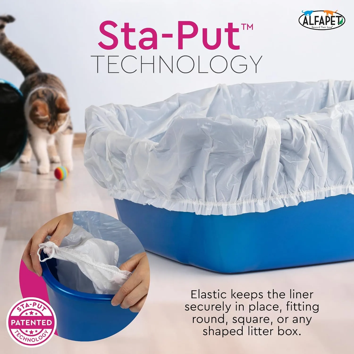 Alfapet Cat litter box liners, Elastic bags liners, 20 Count For Large, X-Large, Giant, Extra-Giant Size litterbox- With Sta-Put Technology for Firm, Easy Fit- Quick   Clever Waste Cleaners, Pack of 2
