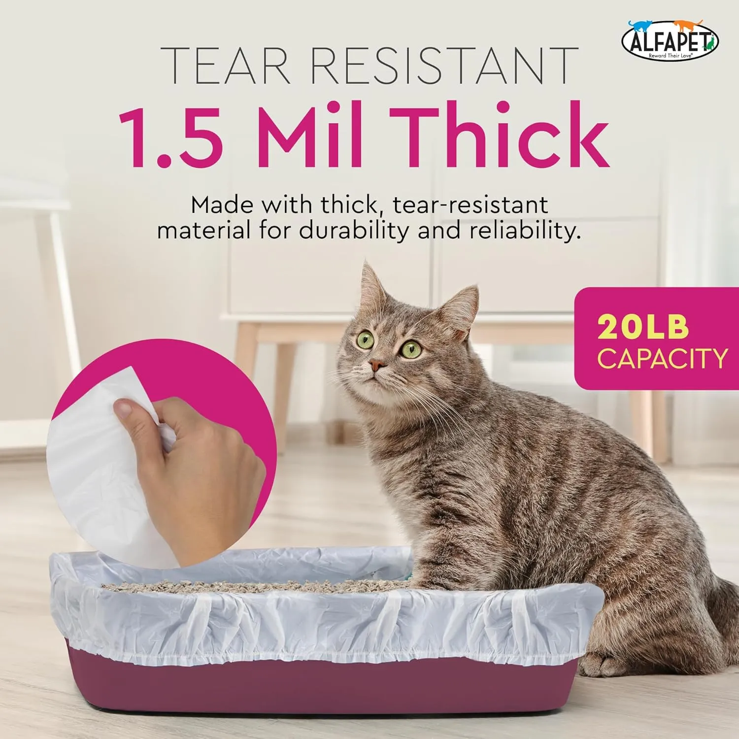 Alfapet Cat litter box liners, Elastic bags liners, 20 Count For Large, X-Large, Giant, Extra-Giant Size litterbox- With Sta-Put Technology for Firm, Easy Fit- Quick   Clever Waste Cleaners, Pack of 2