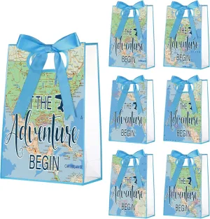 Aliceset 24 Pcs Plastic Clear World Map Gift Bags with Die Cut Handles Reusable Travel Candy Treat Goodies Tote Bags with Ribbon Bow for Earth Day Party Favor Supplies