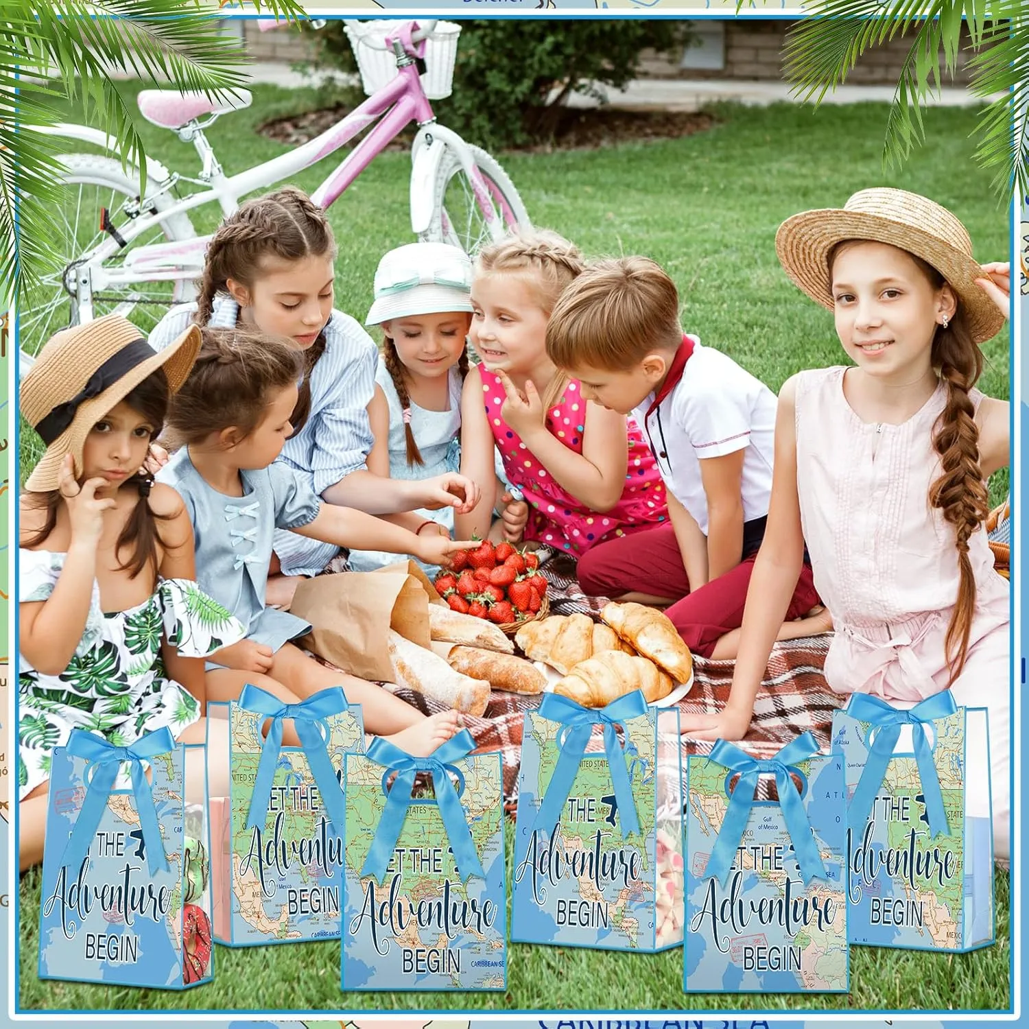 Aliceset 24 Pcs Plastic Clear World Map Gift Bags with Die Cut Handles Reusable Travel Candy Treat Goodies Tote Bags with Ribbon Bow for Earth Day Party Favor Supplies