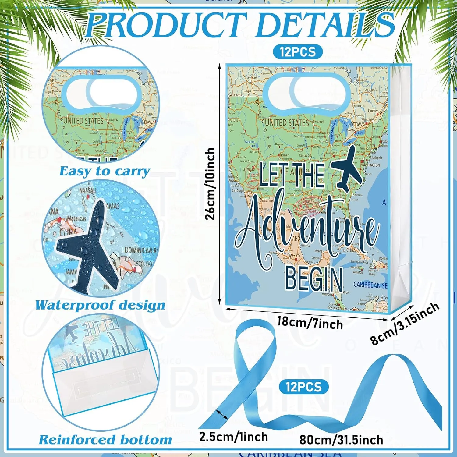 Aliceset 24 Pcs Plastic Clear World Map Gift Bags with Die Cut Handles Reusable Travel Candy Treat Goodies Tote Bags with Ribbon Bow for Earth Day Party Favor Supplies