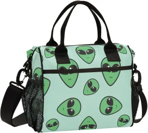 Alien Pattern Abstract Lunch Bag Reusable Lunch Box for Office Picnic Hiking Beach, Insulated Cooler Tote Food Container with Adjustable Shoulder Strap for Men Women Adults