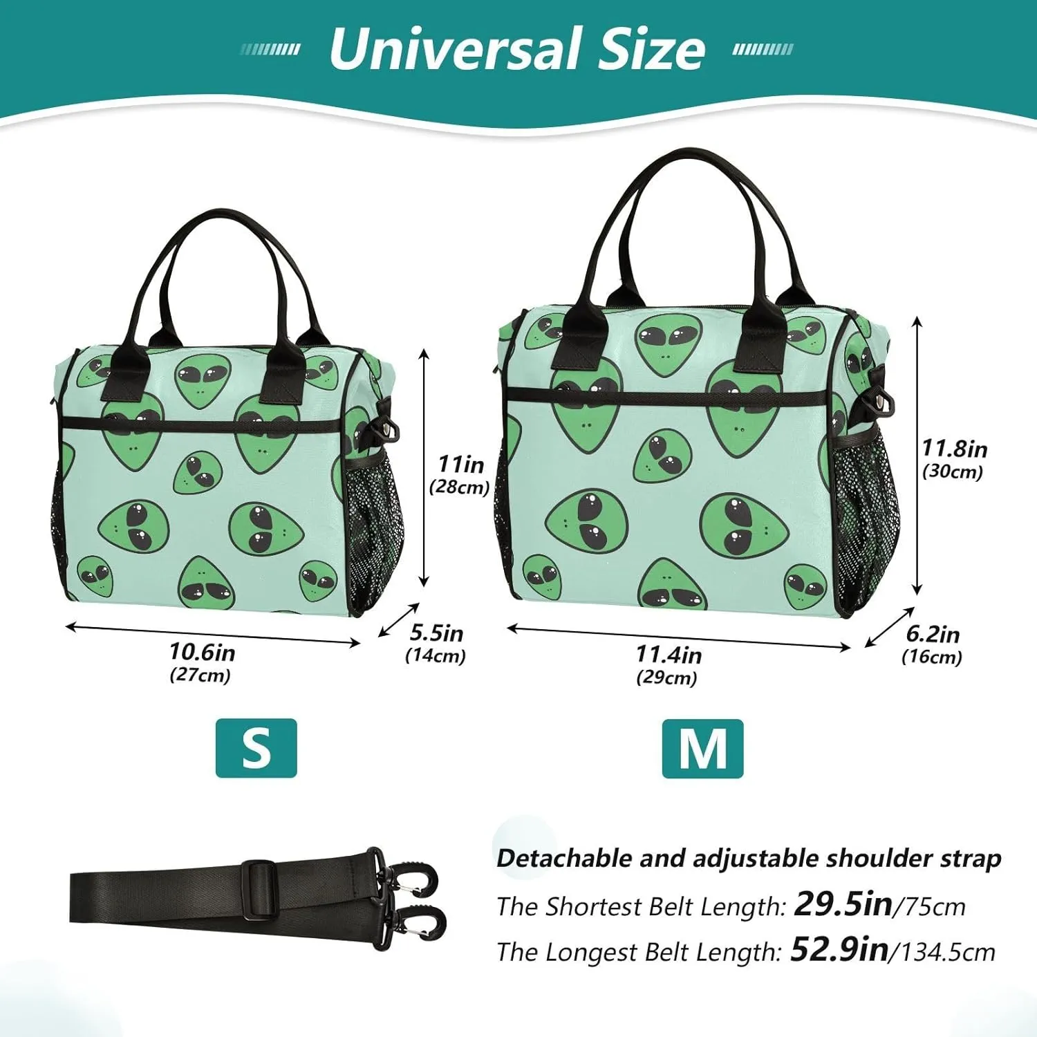 Alien Pattern Abstract Lunch Bag Reusable Lunch Box for Office Picnic Hiking Beach, Insulated Cooler Tote Food Container with Adjustable Shoulder Strap for Men Women Adults