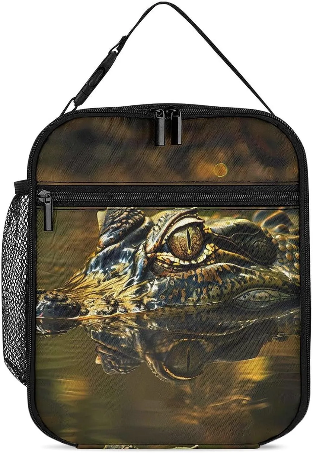 Alligator Head and Eyes Above Water Insulated Lunch Bag Leakproof Insulated Cooler Bag with Handbags Side Pocket for Adults