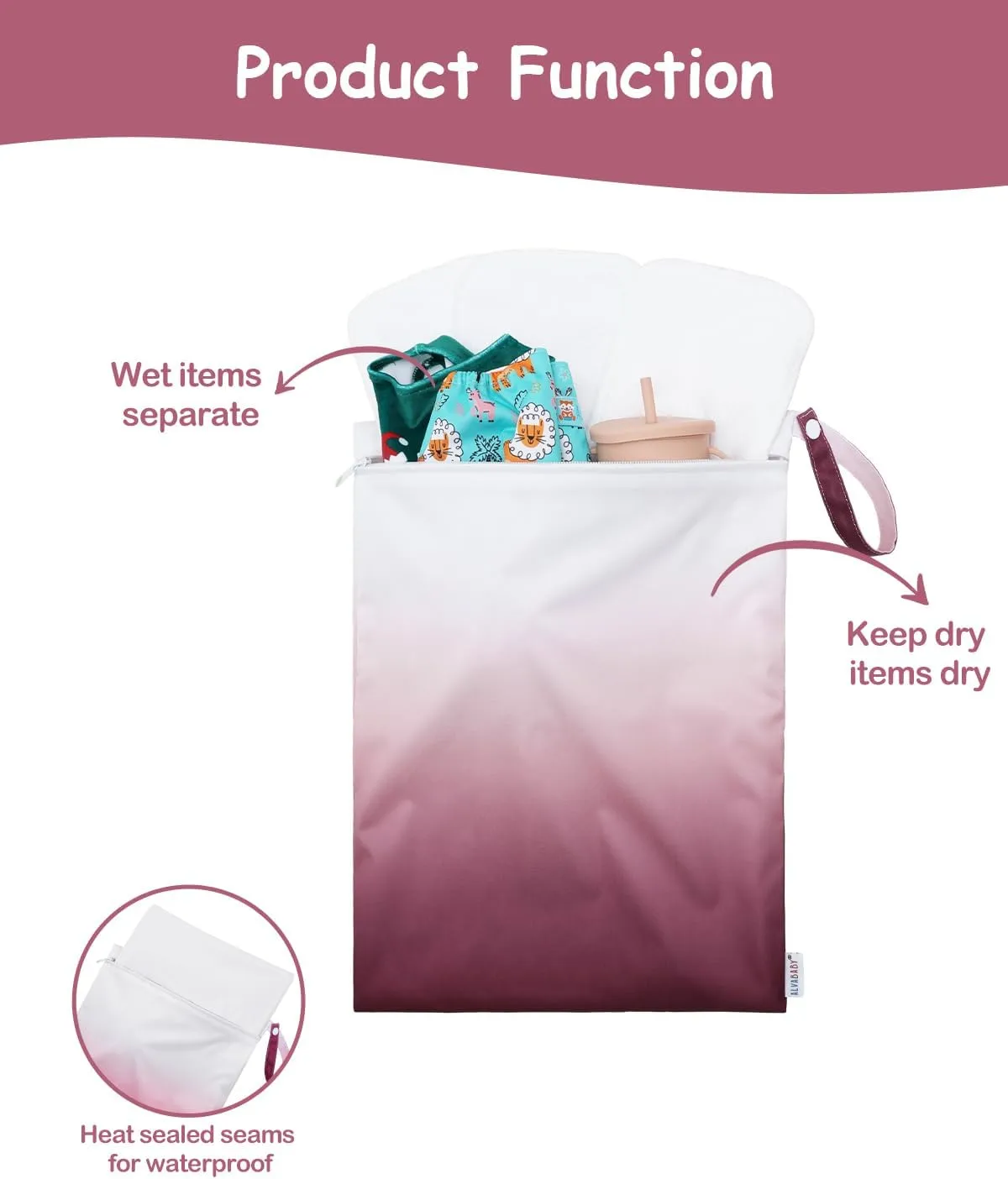 ALVABABY 2pcs Superior Waterproof Wet Dry Bags,One Reusable Zippered Pocket Outdoor Wet Bags,Travel,Beach,Pool,Daycare,Soiled Baby Items,Yoga Gym Bag,Wet Bag for Swimsuit Gradation 2LWMD05A-I