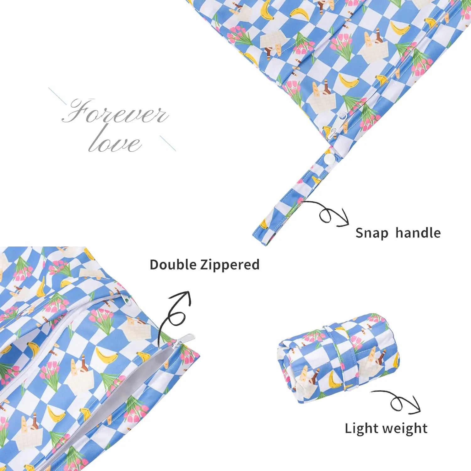 ALVABABY 2pcs Waterproof Wet Dry Bags,Reusable with Two Zippered Pockets, baby cloth diaper wet bags,Travel,Beach,Pool,Daycare,Soiled Baby Items,Yoga Gym Bag,wet bag for swimsuit LW0910