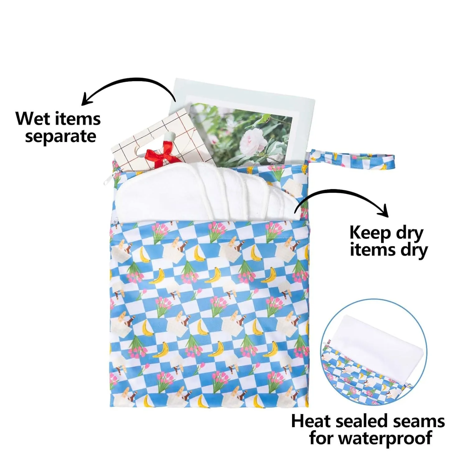 ALVABABY 2pcs Waterproof Wet Dry Bags,Reusable with Two Zippered Pockets, baby cloth diaper wet bags,Travel,Beach,Pool,Daycare,Soiled Baby Items,Yoga Gym Bag,wet bag for swimsuit LW0910