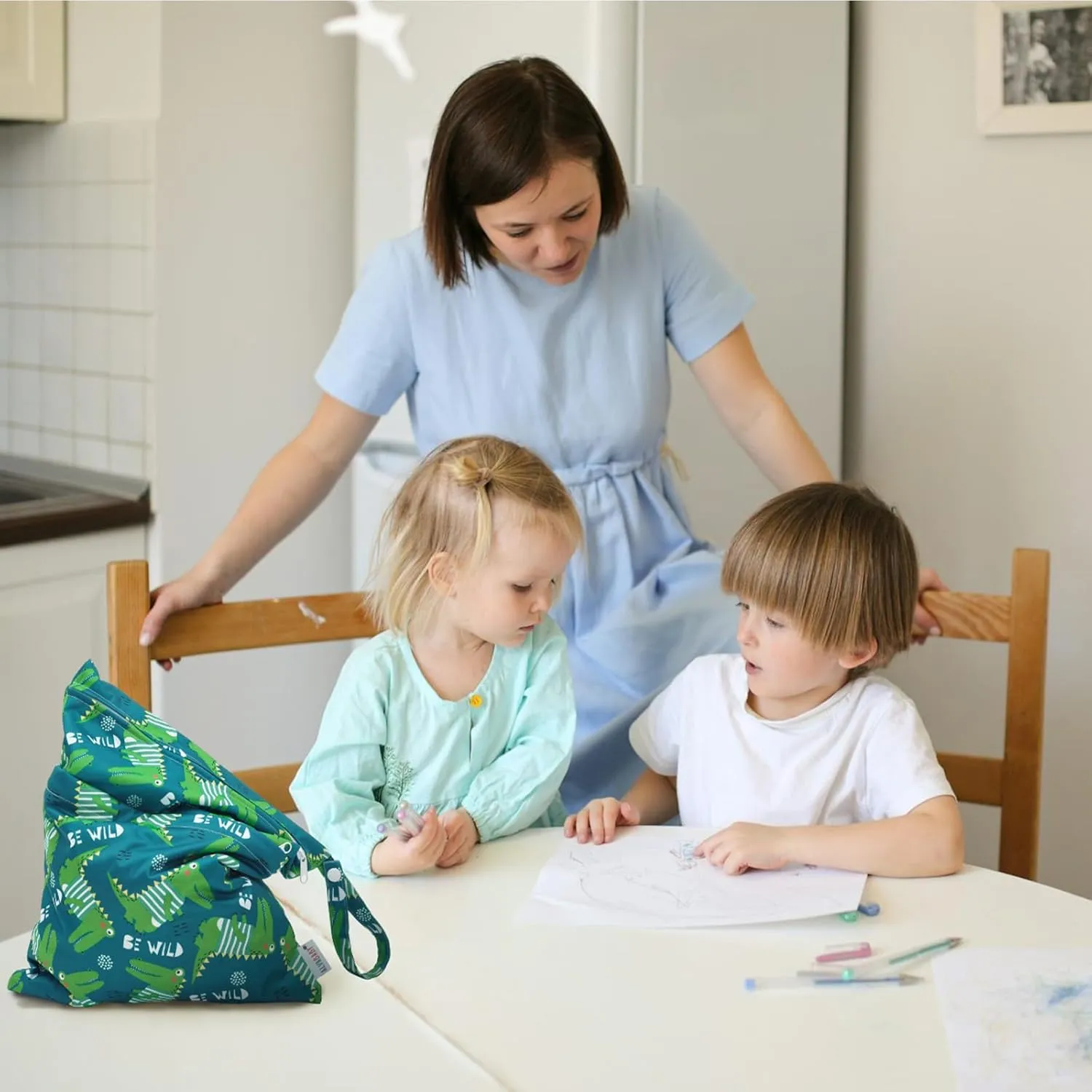 ALVABABY 3pcs Cloth Diaper Wet Dry Bags Waterproof Reusable with Two Zippered Pockets Travel Beach Pool Daycare Soiled Baby Items Yoga Gym Bag for Swimsuits or Wet Clothes 3L-ZM16A
