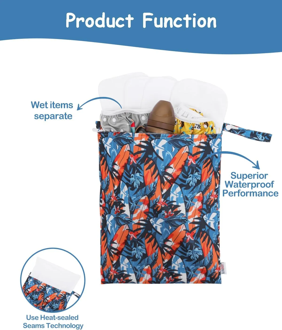 ALVABABY Hawaii 2pcs Superior Waterproof Dry Bags,One Reusable Zippered Pocket Outdoor Bags,Travel,Beach,Pool,Daycare,Soiled Baby Items,Yoga Gym Bag,Wet Bag for Swimsuit 2LWM01A-I