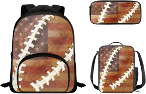 American Flag Baseball Design Backpack Schoolbag Set for Kids Teen 3 Pieces Preschool Elementary School Backpack Bookbag with Reusable Lunchbox Pencil Case Pouch Set