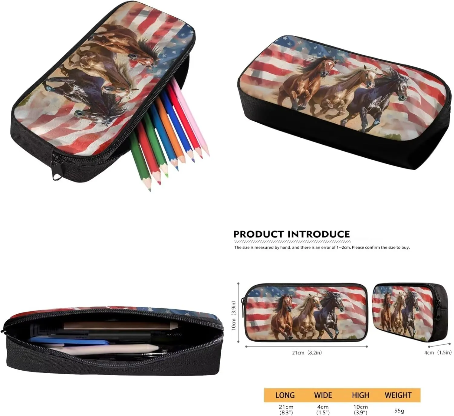 American Flag Horse Backpack Toddler Kids School Bag Bookbag with Insulated Lunch Box Bag Pencil Case Kindergarten Preschool School Bookbag 12 Inch Backpack Satchel