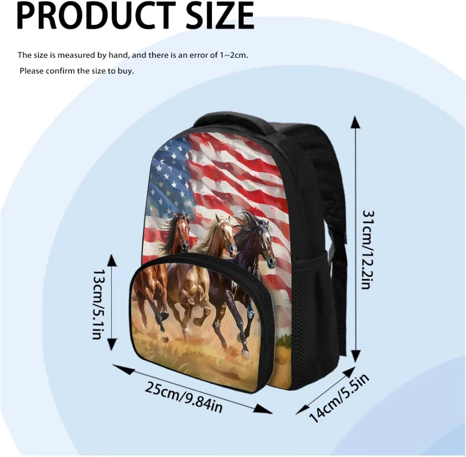 American Flag Horse Backpack Toddler Kids School Bag Bookbag with Insulated Lunch Box Bag Pencil Case Kindergarten Preschool School Bookbag 12 Inch Backpack Satchel