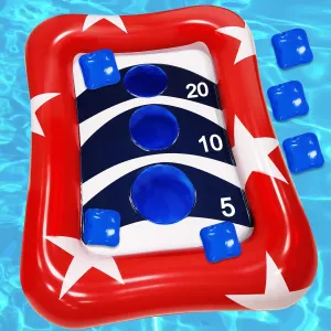 American Flag Pool Toys, 36" Inflatable Cornhole Set Ring Toss Games for Kids Adults with Red White and Blue Stars for 4th of July Summer Pool Party Supplies Luau Hawaiian Beach Toy