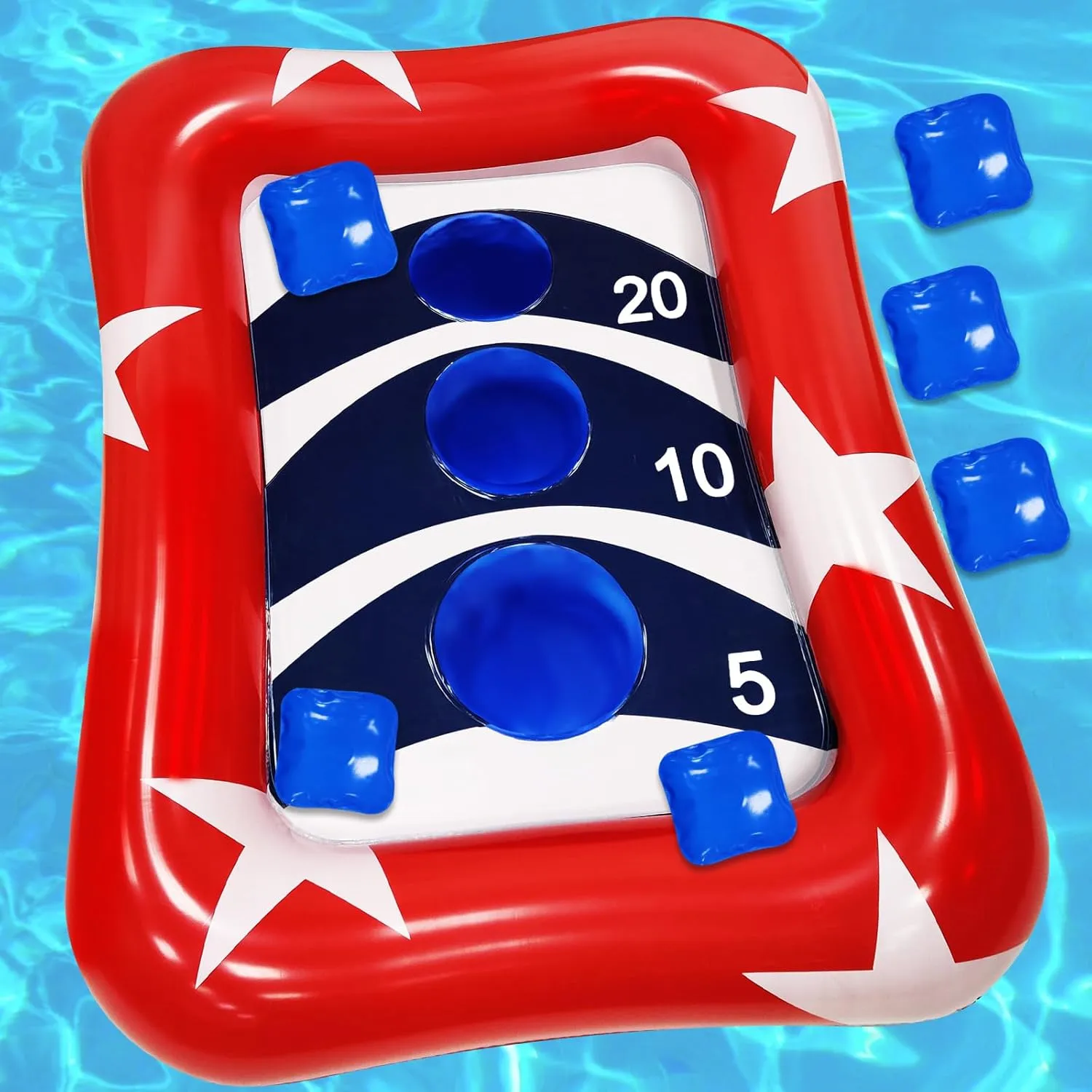 American Flag Pool Toys, 36" Inflatable Cornhole Set Ring Toss Games for Kids Adults with Red White and Blue Stars for 4th of July Summer Pool Party Supplies Luau Hawaiian Beach Toy