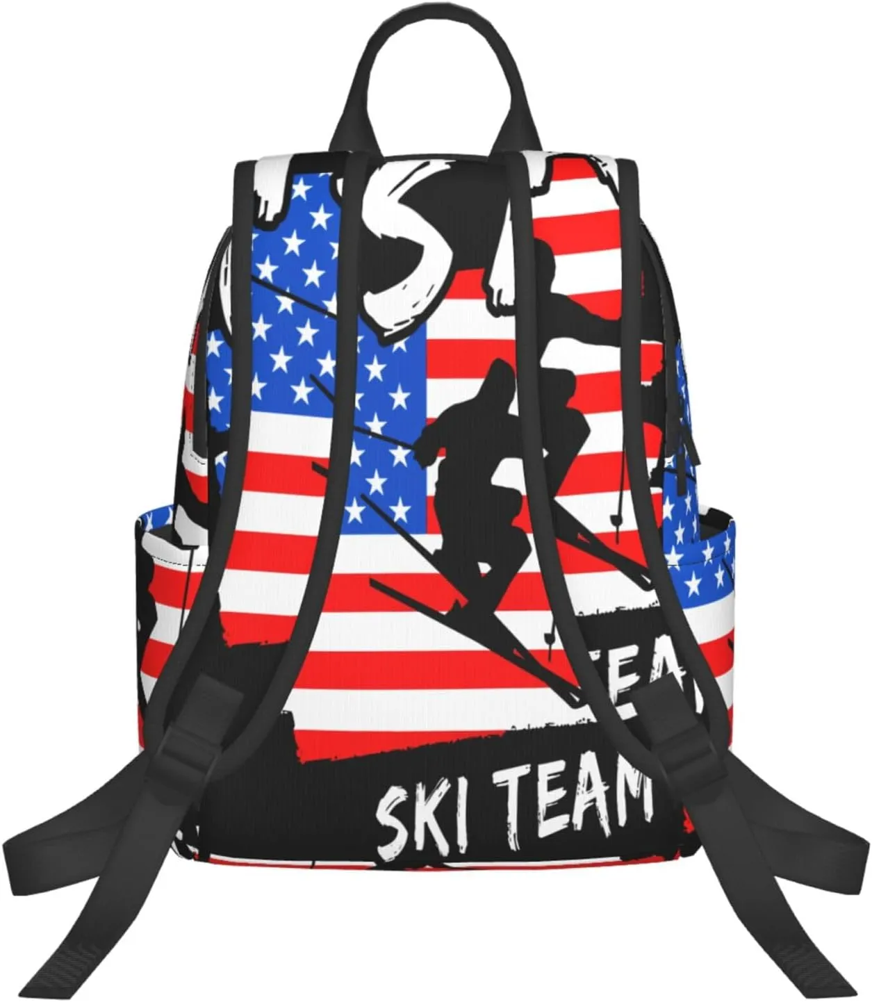 American Flag Ski Team Casual Backpacks Laptop Backpack Outdoor Travel Rucksack Sport Carry-On Daypack Lightweight Bag with Multi-Pockets