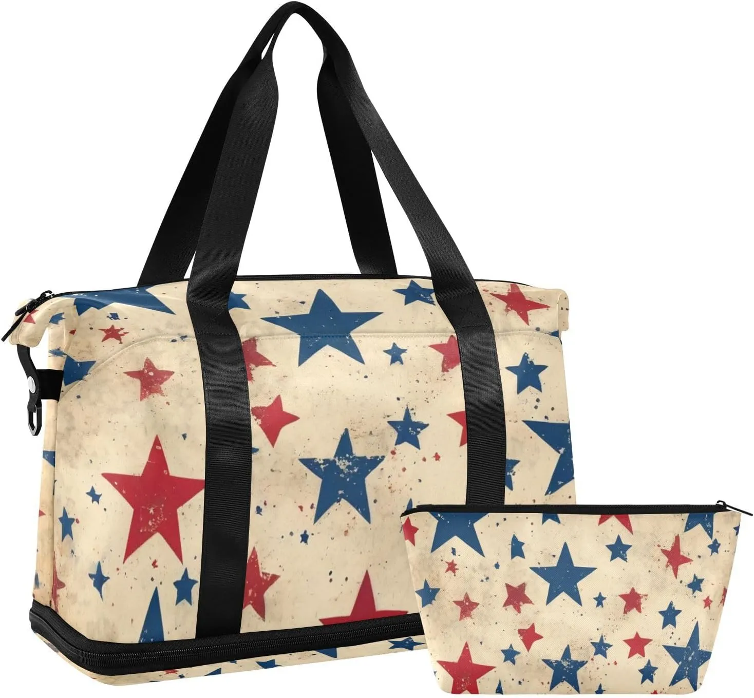 American Flag Unique Star Duffel Bags Weekend Bag with Toiletry Bag for Trip Waterproof