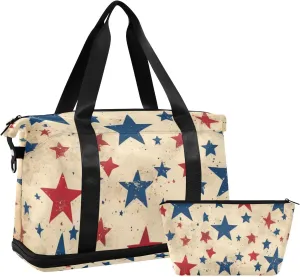 American Flag Unique Star Duffel Bags Weekend Bag with Toiletry Bag for Trip Waterproof
