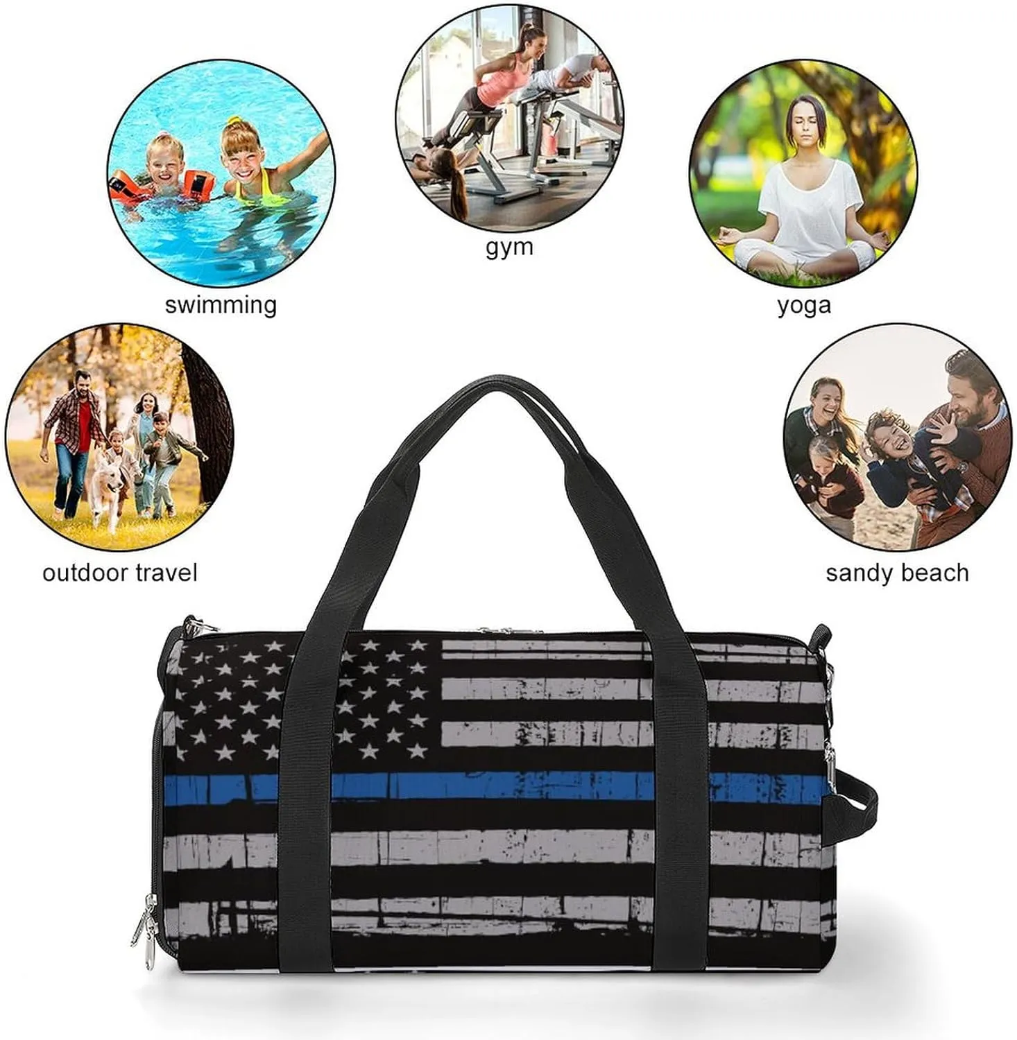 American Police Thin Blue Line Flag Art A Fitness Bag with Large Storage Space Is Suitable for Portable Outdoor Use